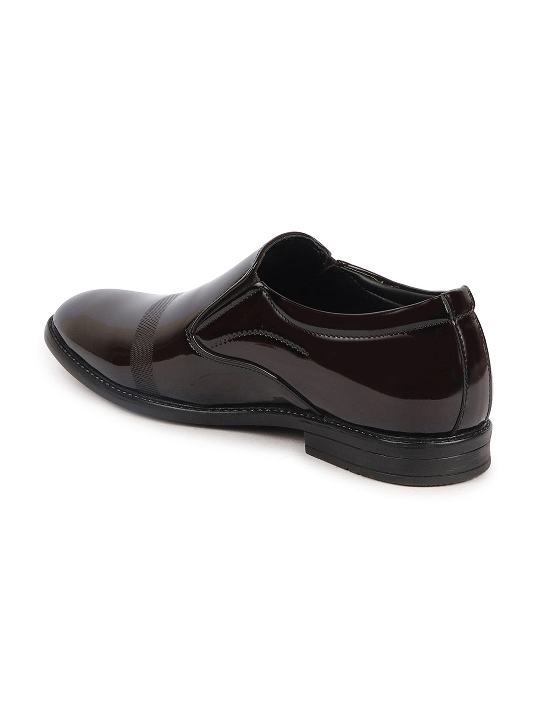 shop men brown patent leather party formal textured strip slip on shoes online.