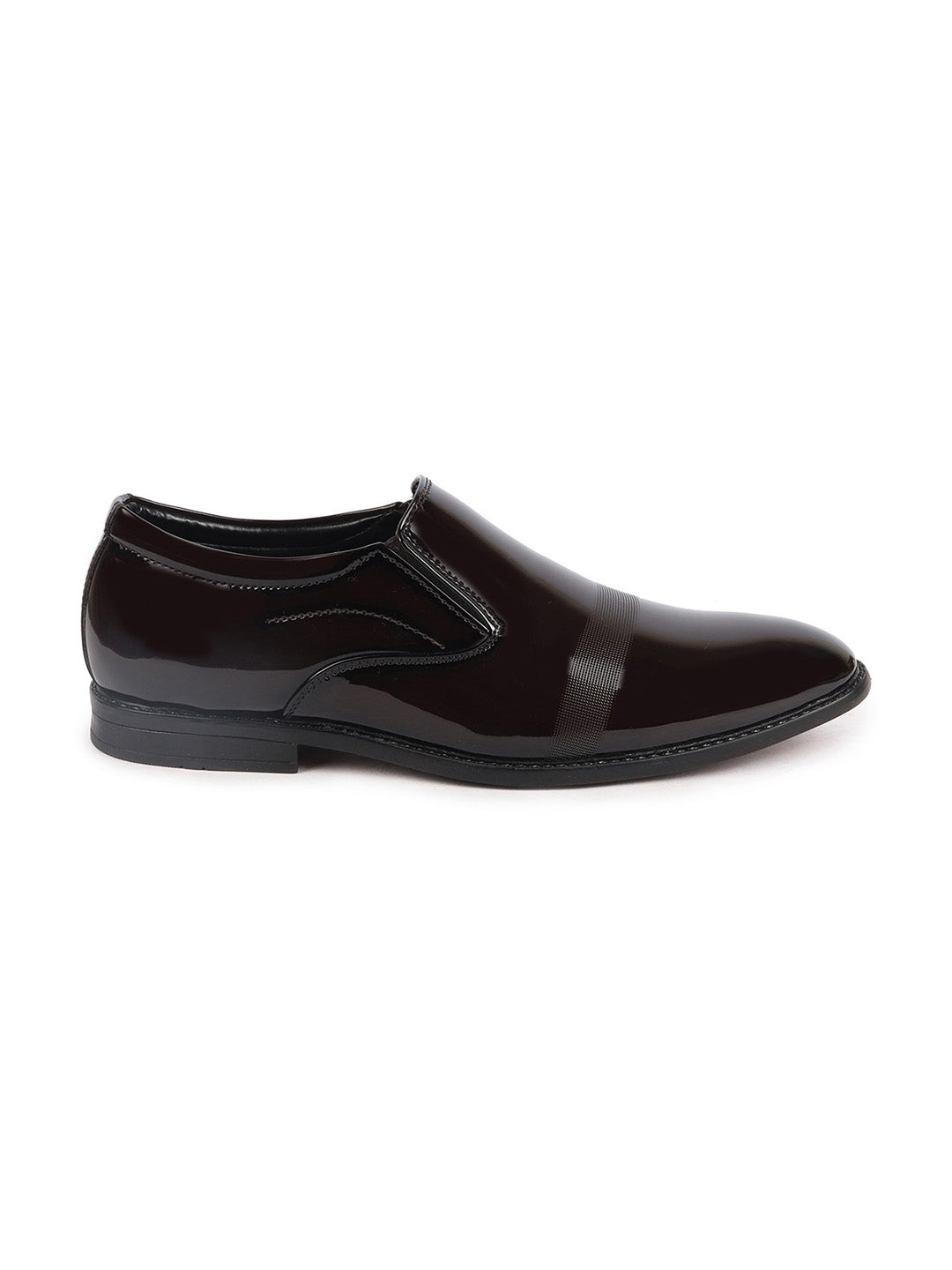shop men brown patent leather party formal textured strip slip on shoes online.