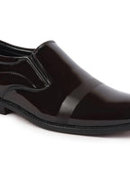 shop men brown patent leather party formal textured strip slip on shoes online.