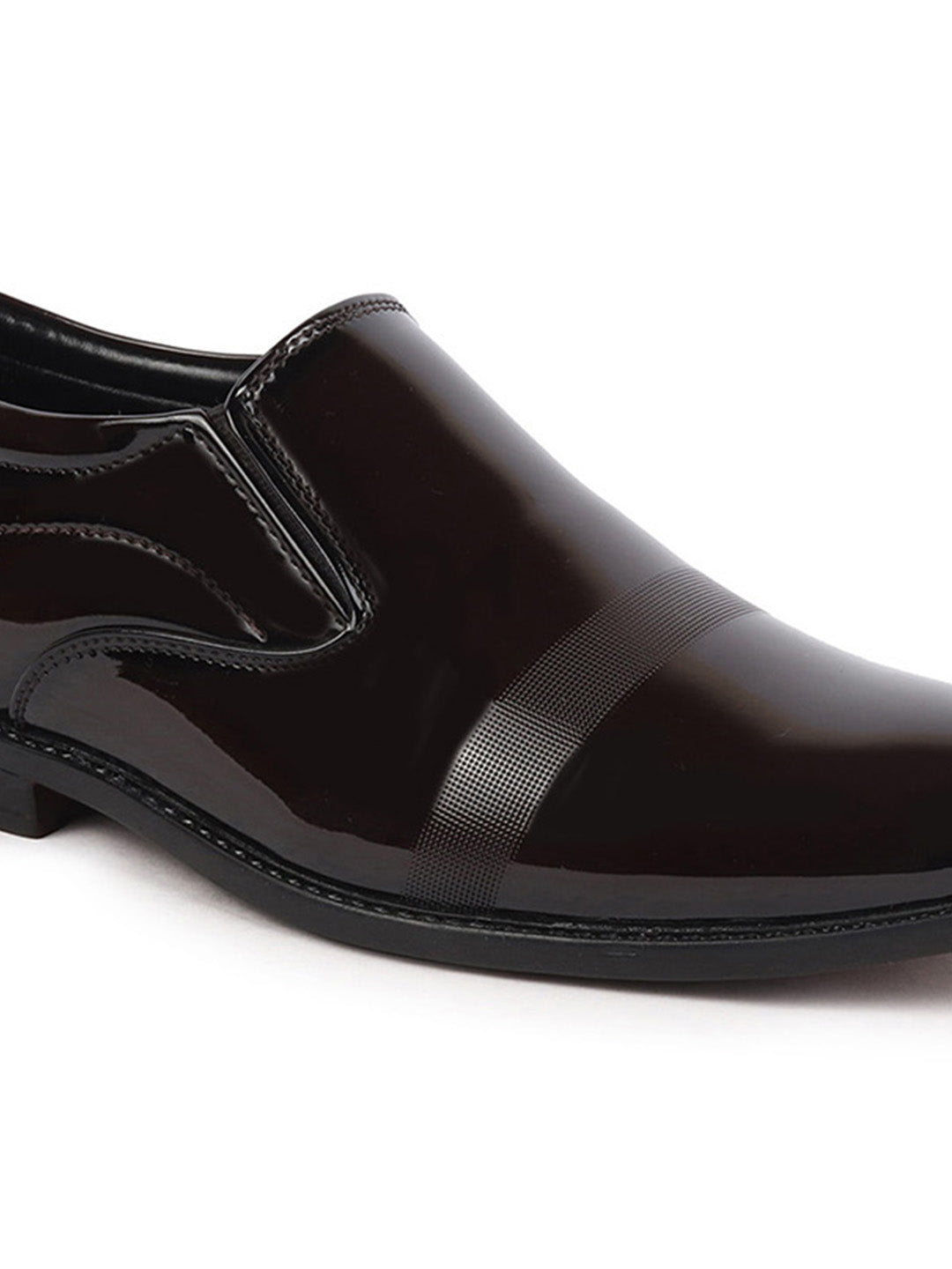 shop men brown patent leather party formal textured strip slip on shoes online.