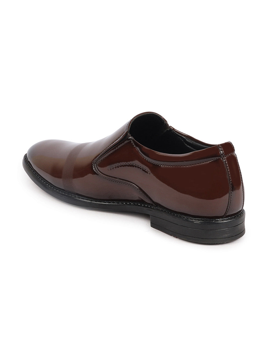 Shop Men Tan Patent Leather Party Formal Textured Strip Slip On Shoes Online.