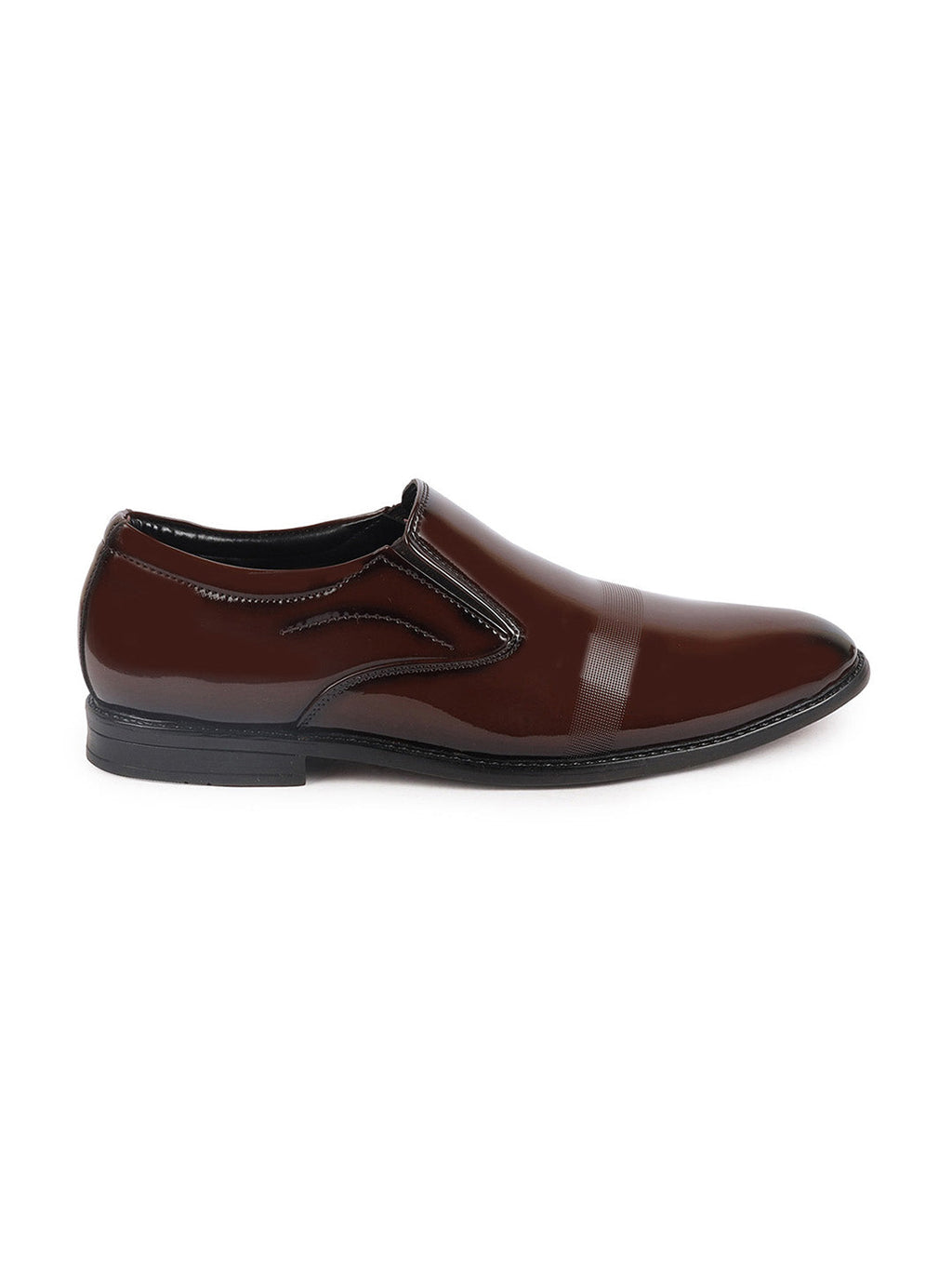 Shop Men Tan Patent Leather Party Formal Textured Strip Slip On Shoes Online.