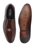 Shop Men Tan Patent Leather Party Formal Textured Strip Slip On Shoes Online.