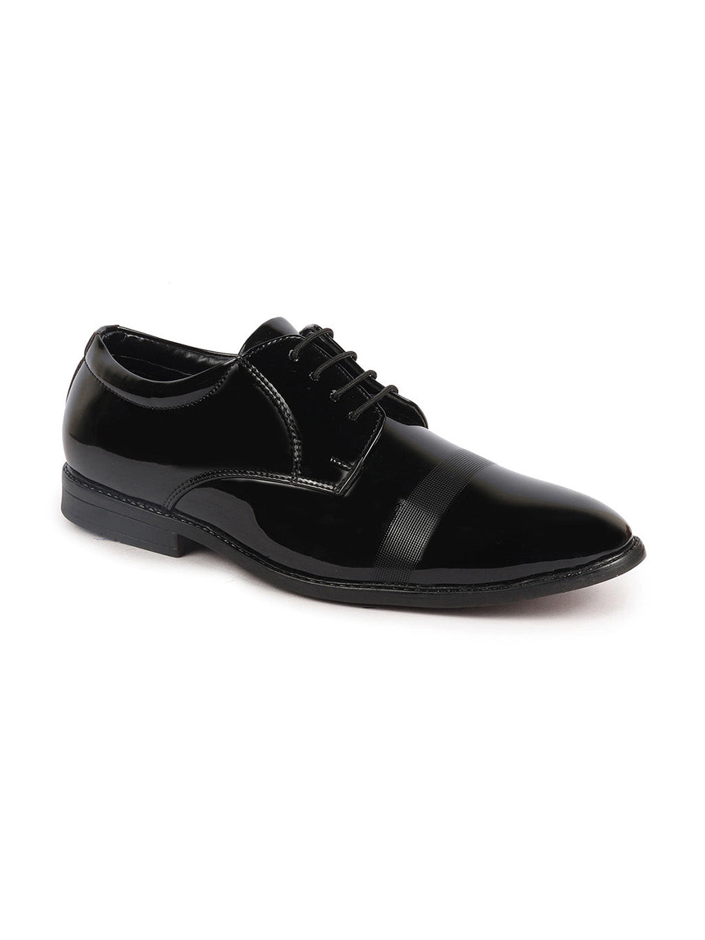 Shop Men Black Patent Leather Party Formal Textured Strip Lace Up Shoes Online.