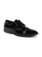 Shop Men Black Patent Leather Party Formal Textured Strip Lace Up Shoes Online.