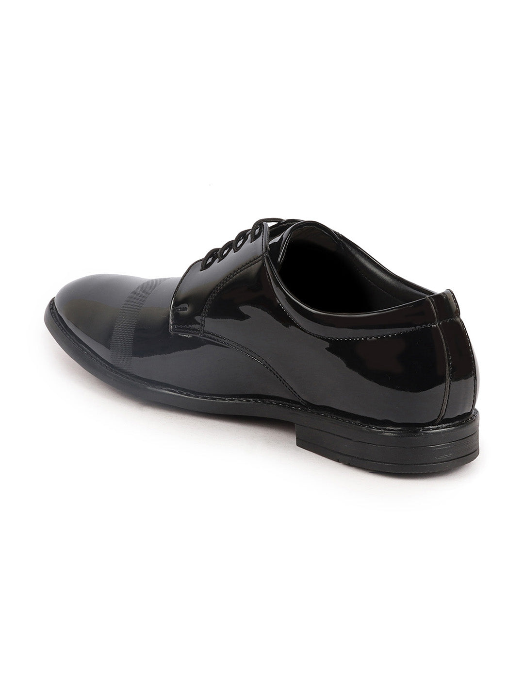 Shop Men Black Patent Leather Party Formal Textured Strip Lace Up Shoes Online.