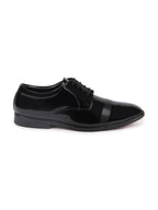 Shop Men Black Patent Leather Party Formal Textured Strip Lace Up Shoes Online.
