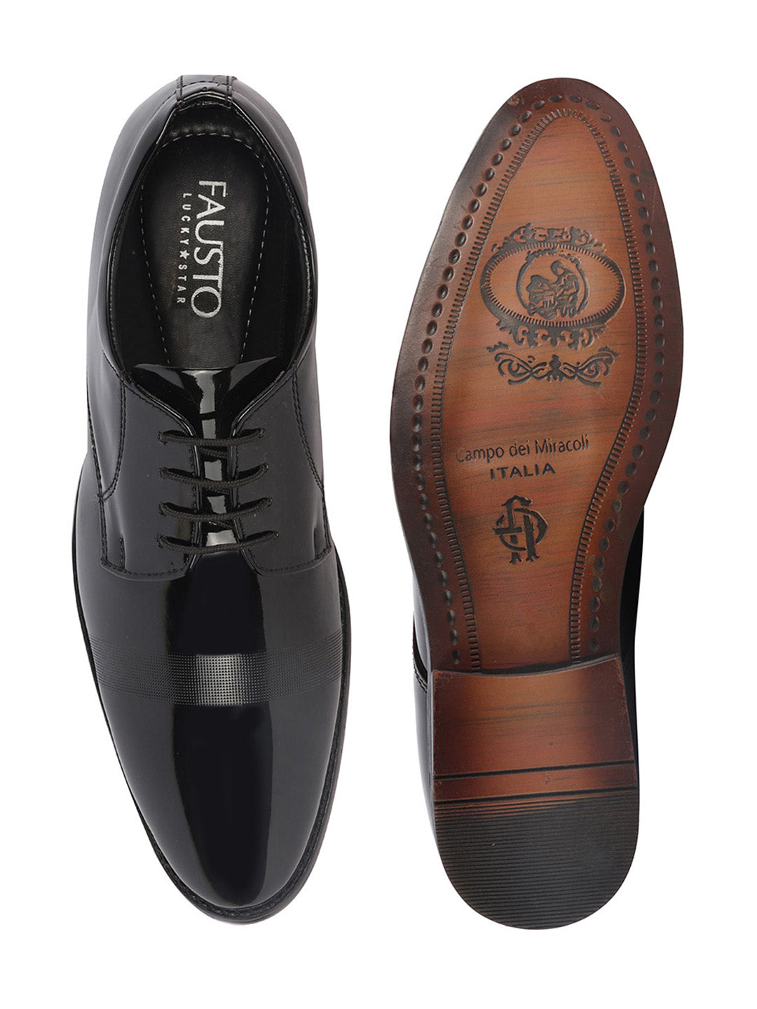 Shop Men Black Patent Leather Party Formal Textured Strip Lace Up Shoes Online.