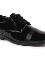 Shop Men Black Patent Leather Party Formal Textured Strip Lace Up Shoes Online.