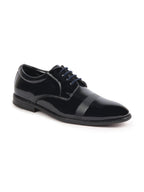 Shop Men Blue Patent Leather Party Formal Textured Strip Lace Up Shoes Online.