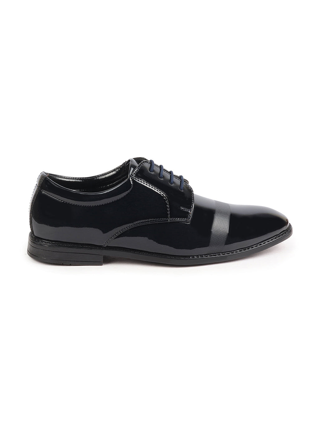 Shop Men Blue Patent Leather Party Formal Textured Strip Lace Up Shoes Online.