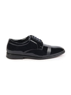 Shop Men Blue Patent Leather Party Formal Textured Strip Lace Up Shoes Online.