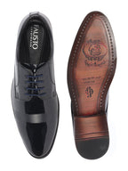 Shop Men Blue Patent Leather Party Formal Textured Strip Lace Up Shoes Online.