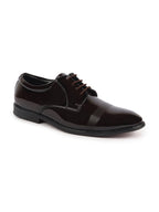 shop men brown patent leather party formal textured strip lace up shoes online.