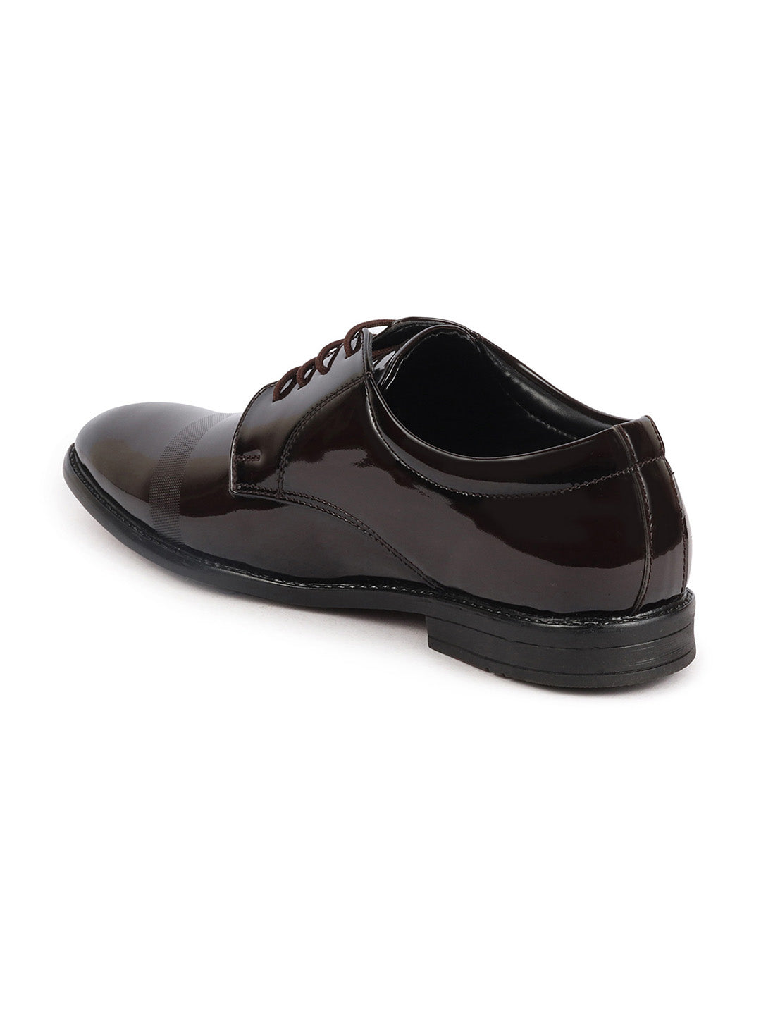 shop men brown patent leather party formal textured strip lace up shoes online.