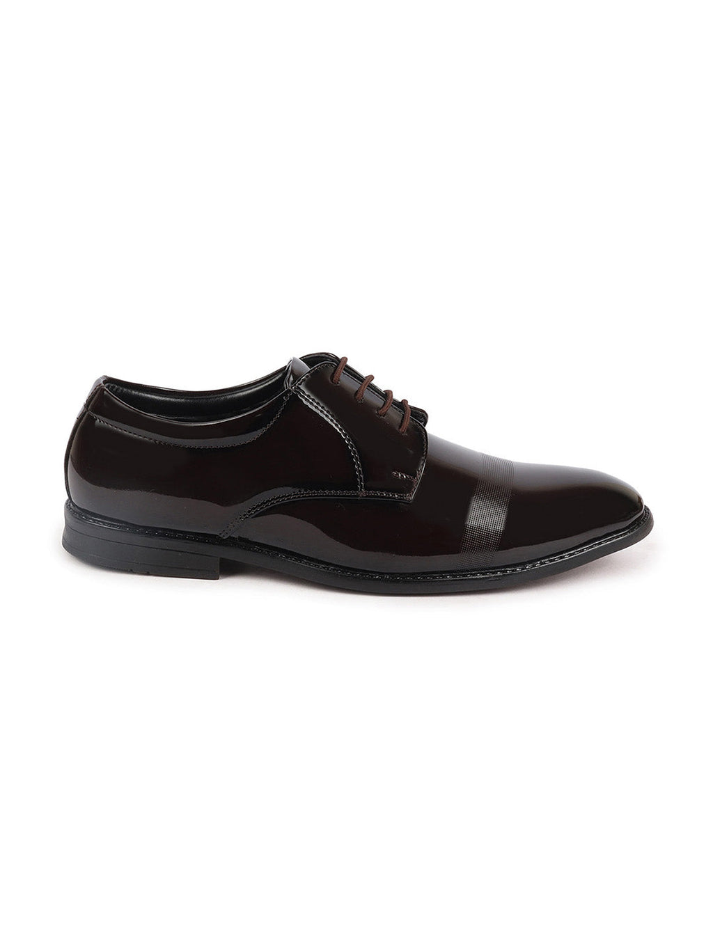 shop men brown patent leather party formal textured strip lace up shoes online.