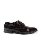 shop men brown patent leather party formal textured strip lace up shoes online.