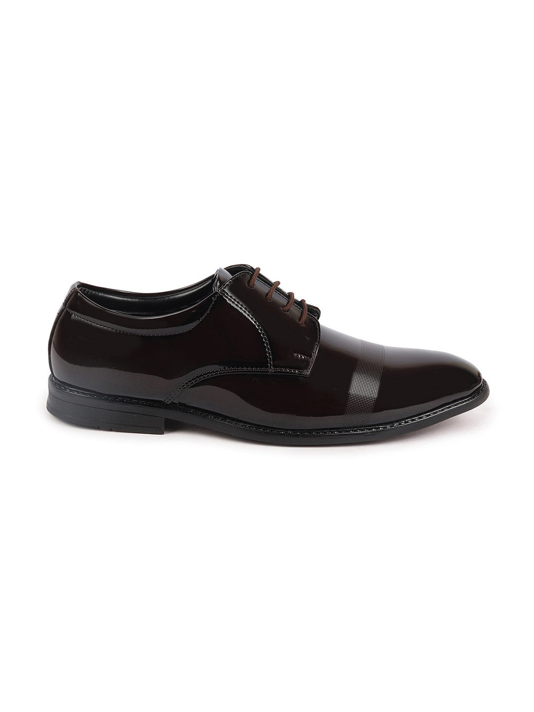 shop men brown patent leather party formal textured strip lace up shoes online.