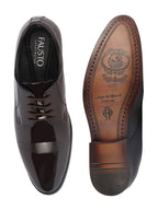 shop men brown patent leather party formal textured strip lace up shoes online.