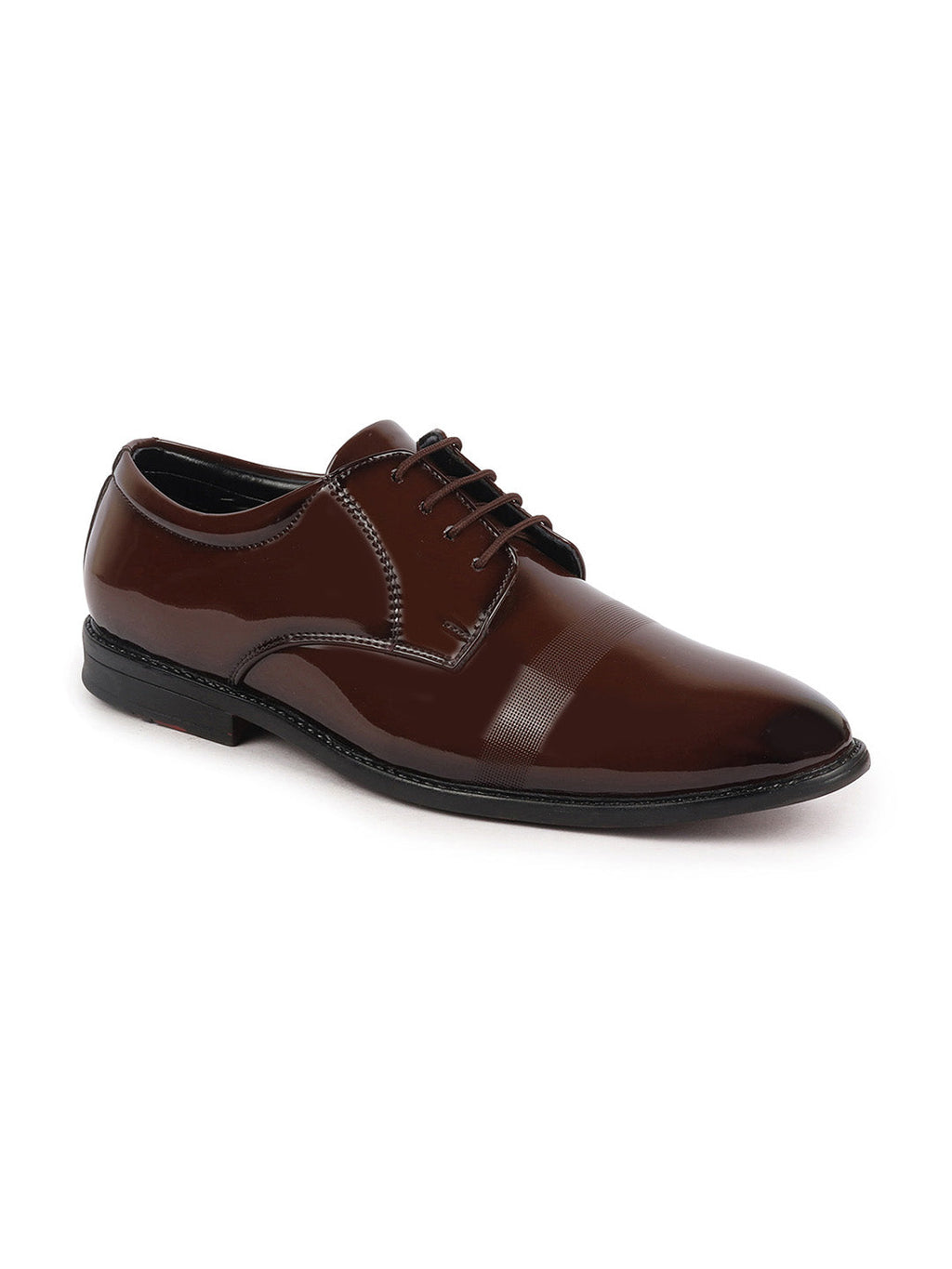 Shop Men Tan Patent Leather Party Formal Textured Strip Lace Up Shoes Online.