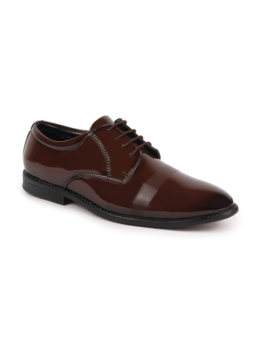 Shop Men Tan Patent Leather Party Formal Textured Strip Lace Up Shoes Online.
