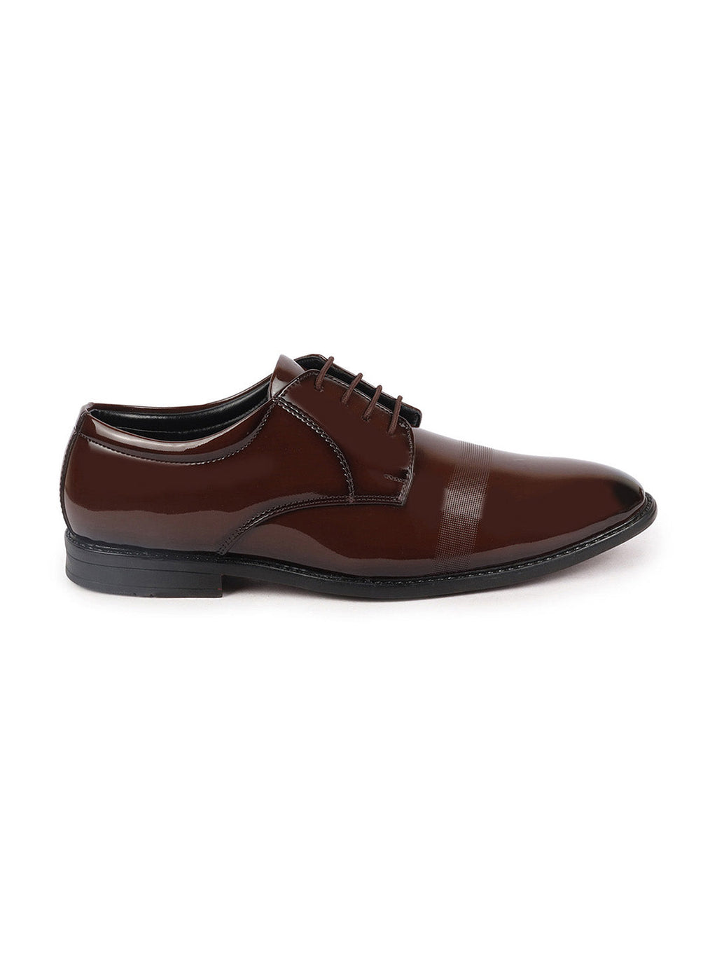 Shop Men Tan Patent Leather Party Formal Textured Strip Lace Up Shoes Online.