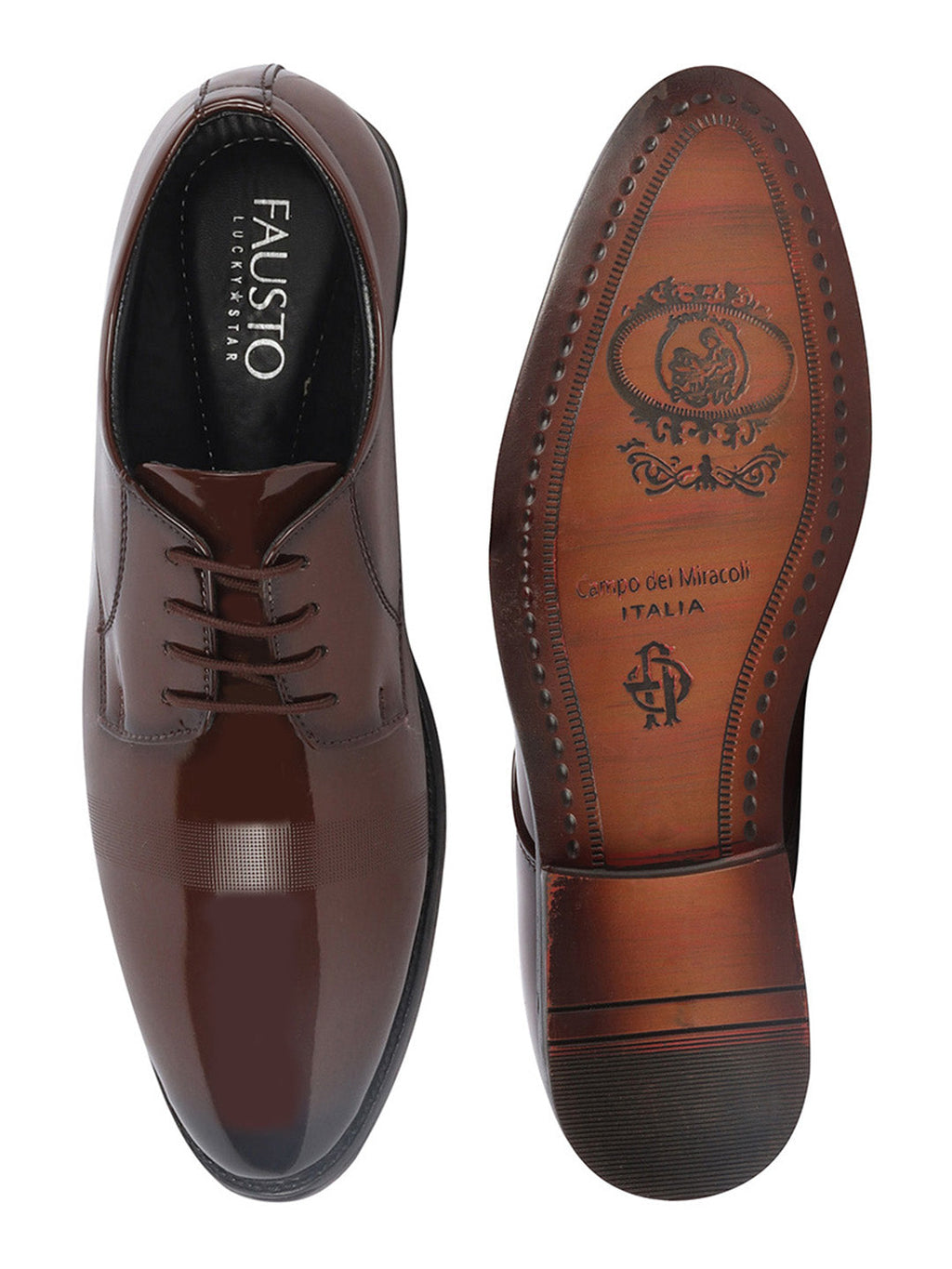 Shop Men Tan Patent Leather Party Formal Textured Strip Lace Up Shoes Online.