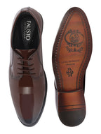 Shop Men Tan Patent Leather Party Formal Textured Strip Lace Up Shoes Online.