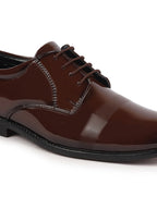 Shop Men Tan Patent Leather Party Formal Textured Strip Lace Up Shoes Online.