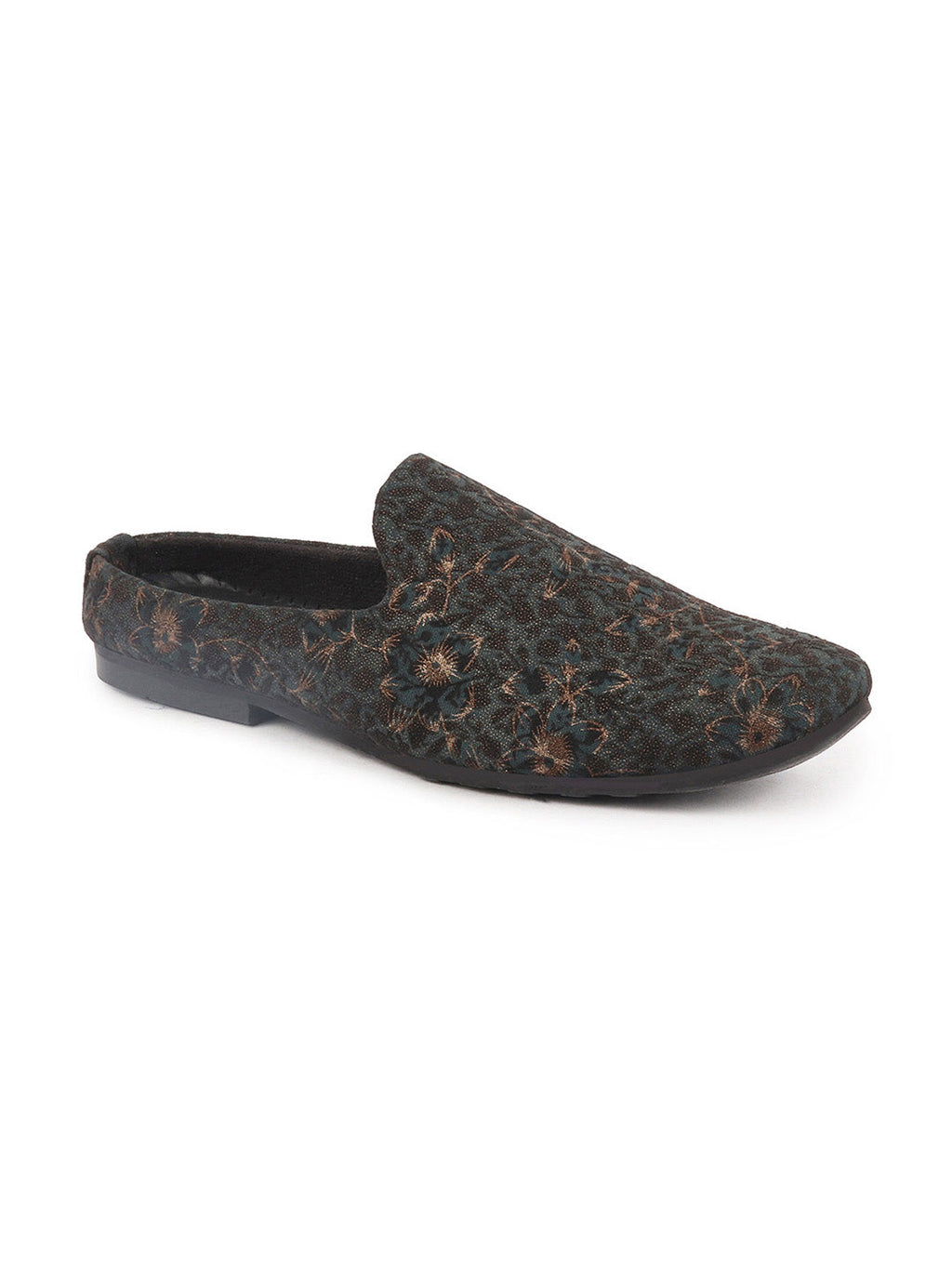 Shop Men Brown Floral Print Embellish Ethnic Wedding Party Back Open Slip on Shoes Online.