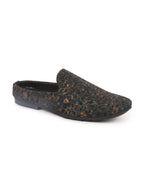 Shop Men Brown Floral Print Embellish Ethnic Wedding Party Back Open Slip on Shoes Online.
