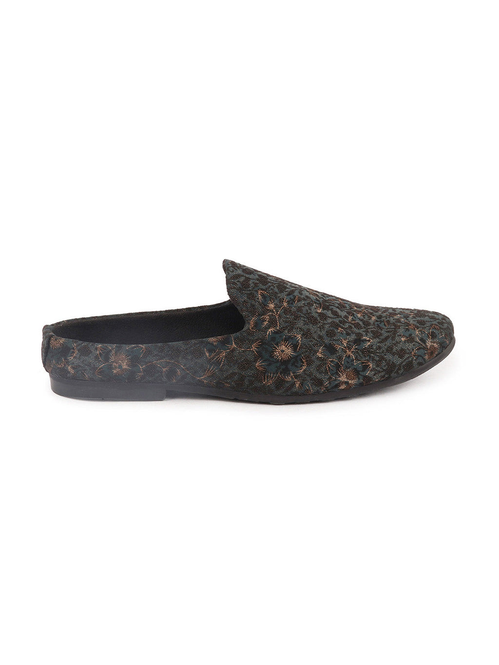 Shop Men Brown Floral Print Embellish Ethnic Wedding Party Back Open Slip on Shoes Online.