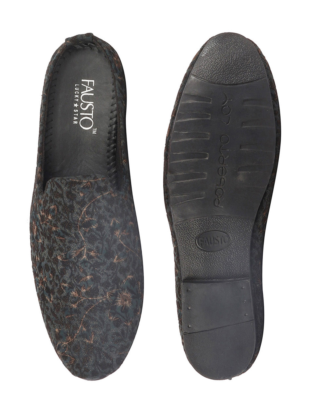 Shop Men Brown Floral Print Embellish Ethnic Wedding Party Back Open Slip on Shoes Online.