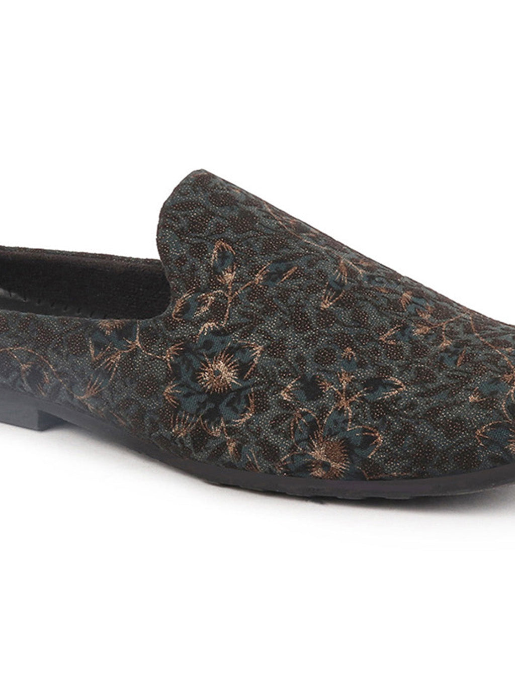 Shop Men Brown Floral Print Embellish Ethnic Wedding Party Back Open Slip on Shoes Online.