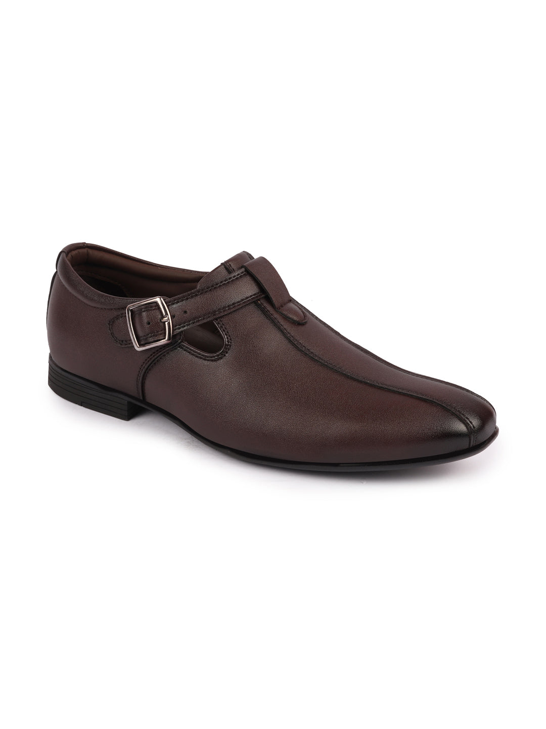 Shop Men Brown Side Open Shoe Style Sandal with Buckle Strap Online.