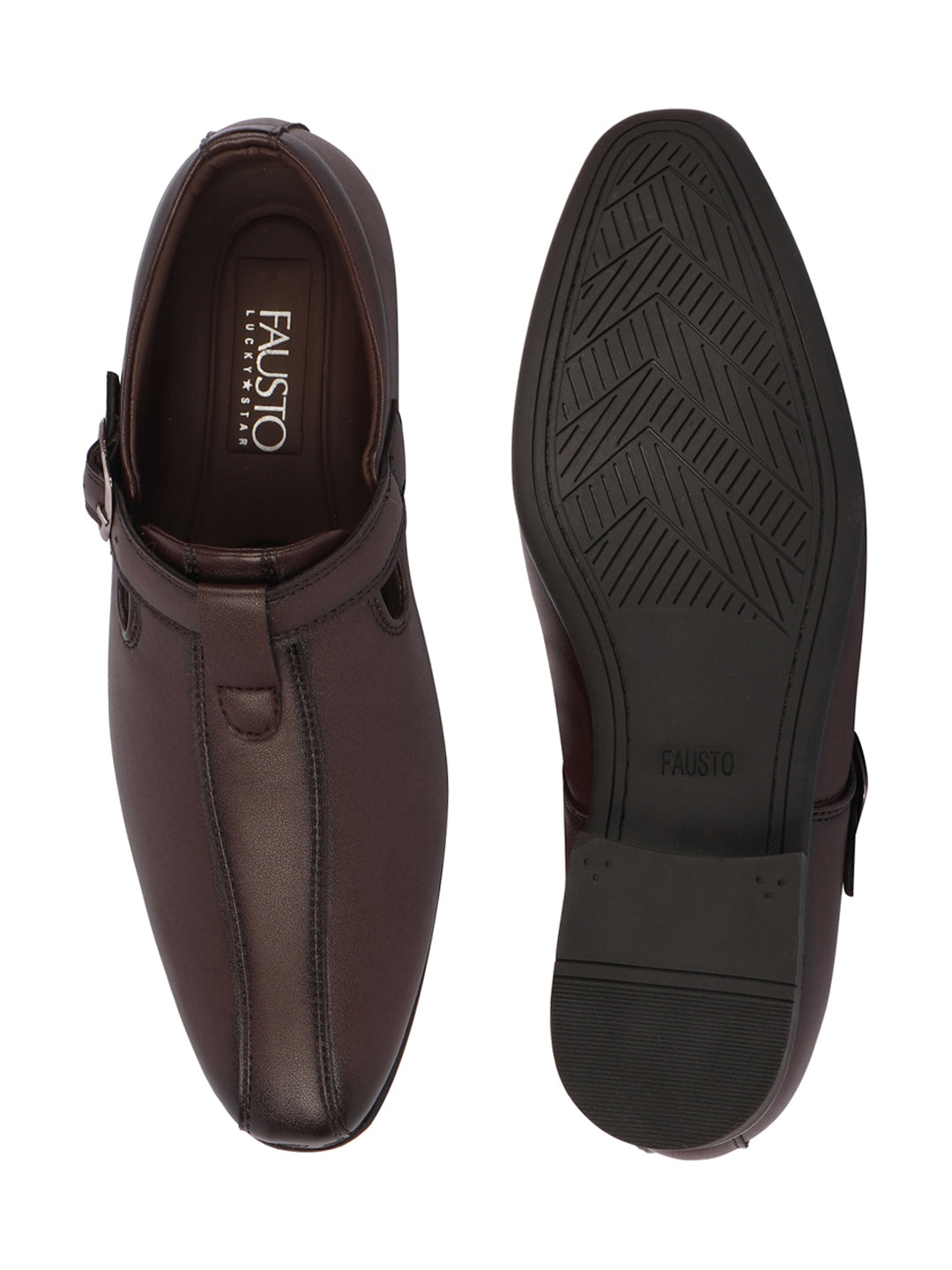 Shop Men Brown Side Open Shoe Style Sandal with Buckle Strap Online.