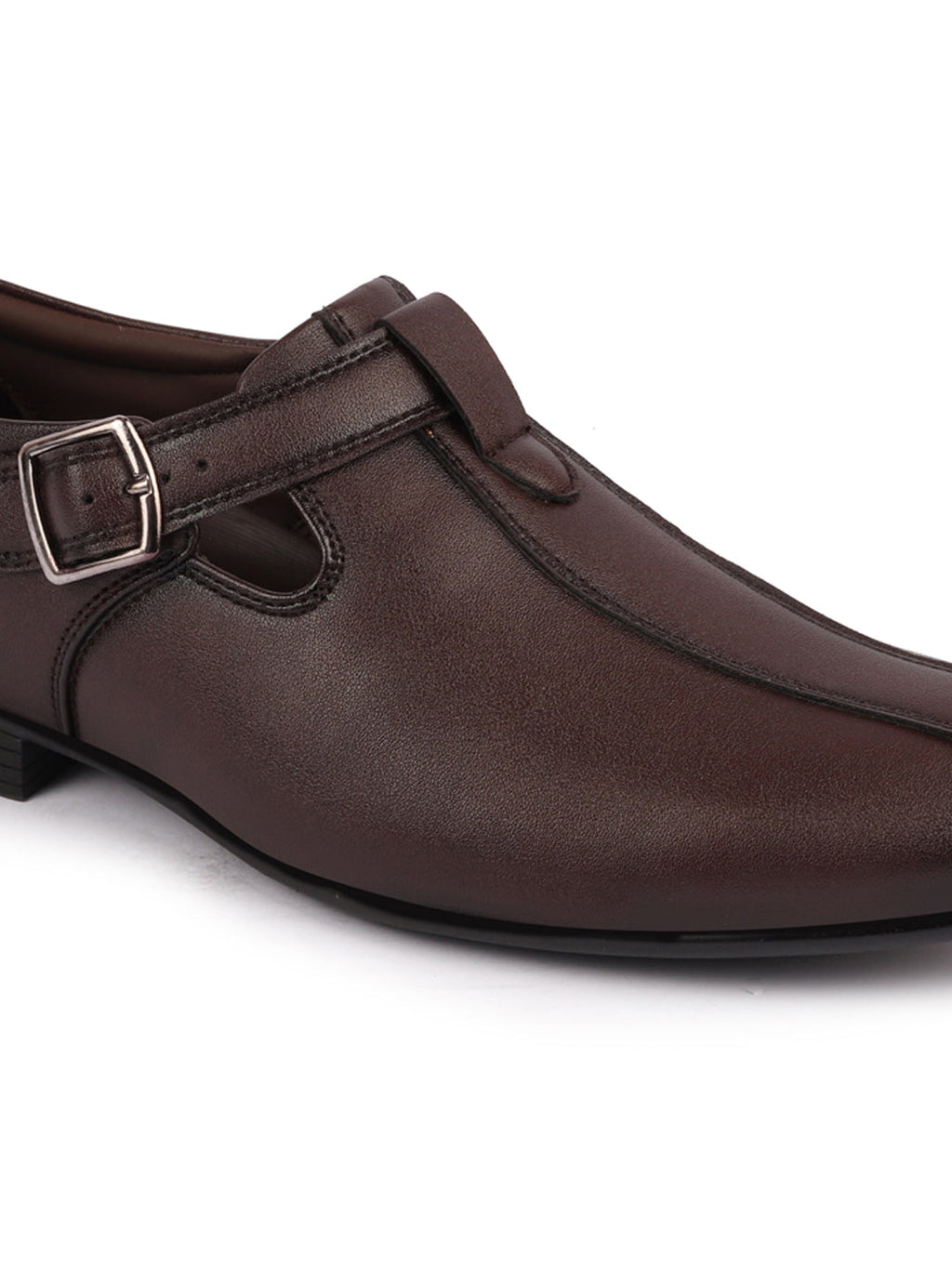 Shop Men Brown Side Open Shoe Style Sandal with Buckle Strap Online.