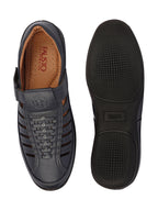Shop Men Blue Laser Cut and Stitched Design Roman Sandal with Buckle Strap Online.