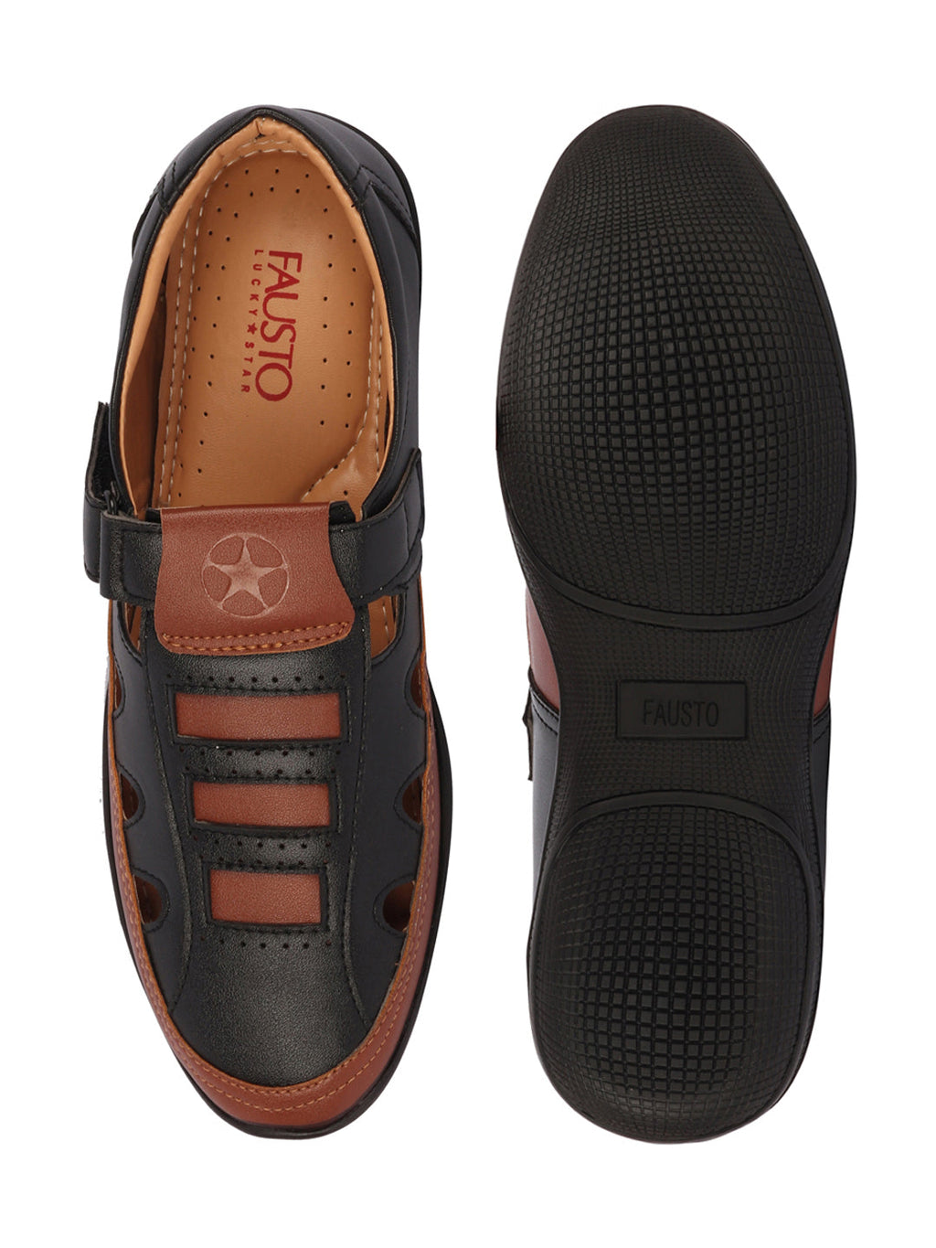 Shop Men Black Laser Cut Design Roman Sandal with Buckle Strap Online.
