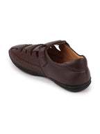 Shop Men Brown Stitched Design Roman Sandals with Ankle Strap Online.