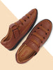 Men Tan Stitched Design Roman Sandals with Ankle Strap