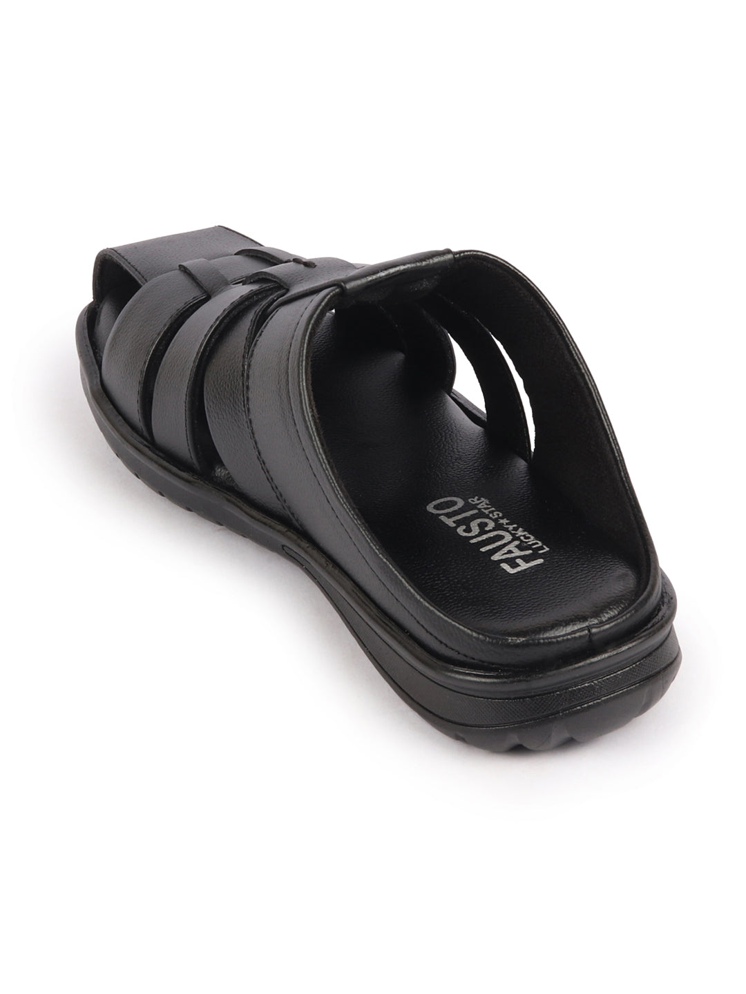 Shop Men's Black Leather Multi Strap Slip On Sandals Online  FAUSTO.in