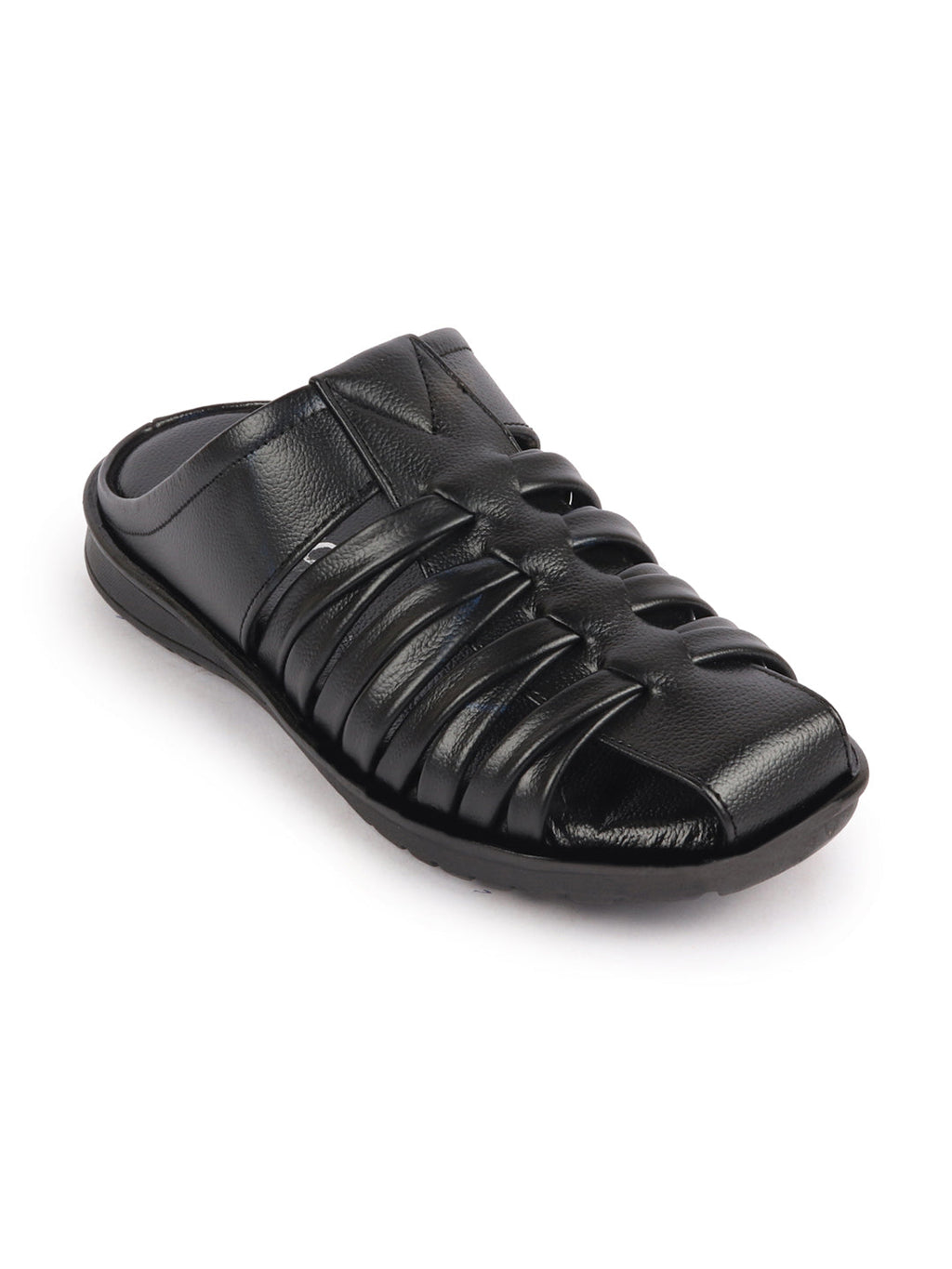 Shop Men Black Genuine Leather Criss Cross Strap Back Open Slip On Dress Sandals Online.