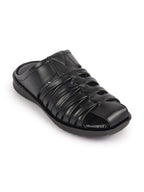 Shop Men Black Genuine Leather Criss Cross Strap Back Open Slip On Dress Sandals Online.
