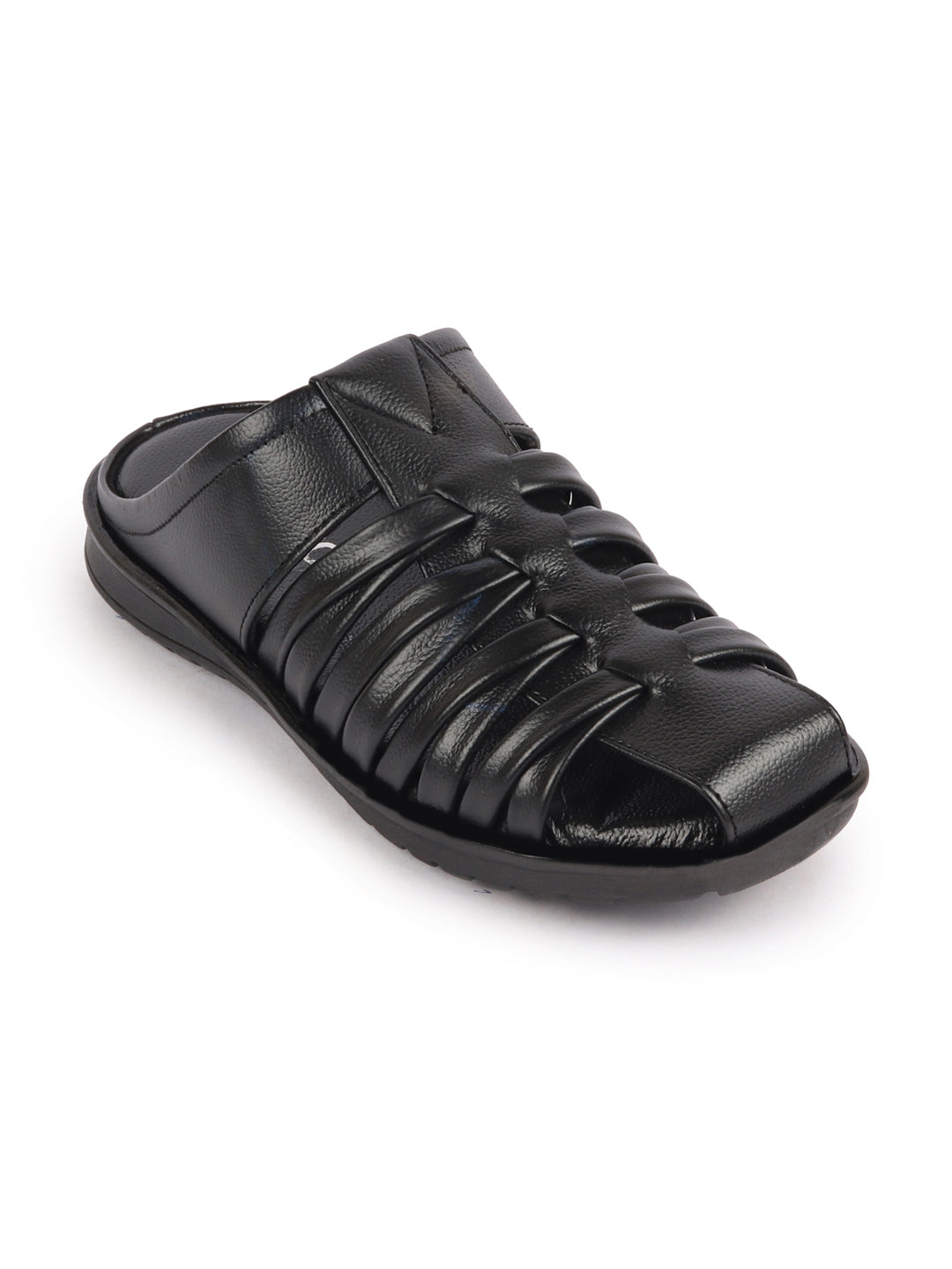 Shop Men Black Genuine Leather Criss Cross Strap Back Open Slip On Dress Sandals Online.