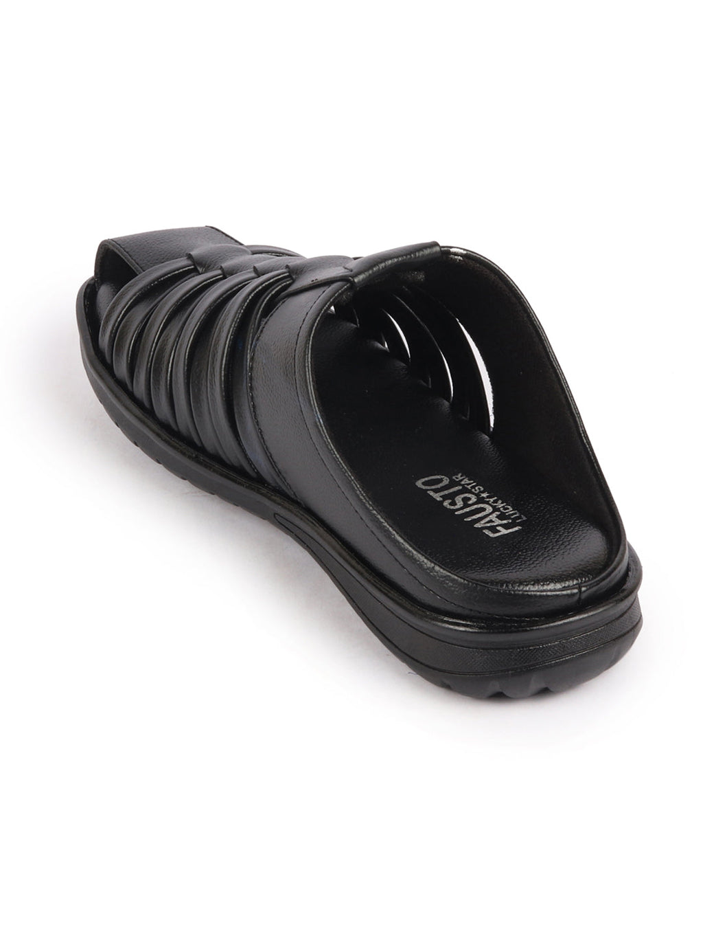 Shop Men Black Genuine Leather Criss Cross Strap Back Open Slip On Dress Sandals Online.