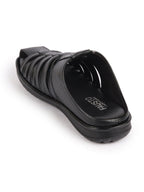 Shop Men Black Genuine Leather Criss Cross Strap Back Open Slip On Dress Sandals Online.