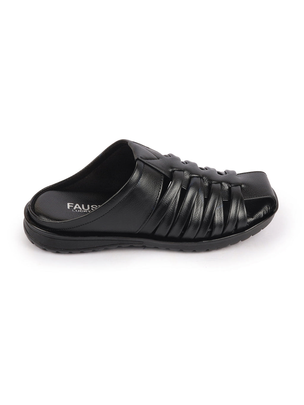 Shop Men Black Genuine Leather Criss Cross Strap Back Open Slip On Dress Sandals Online.