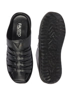 Shop Men Black Genuine Leather Criss Cross Strap Back Open Slip On Dress Sandals Online.