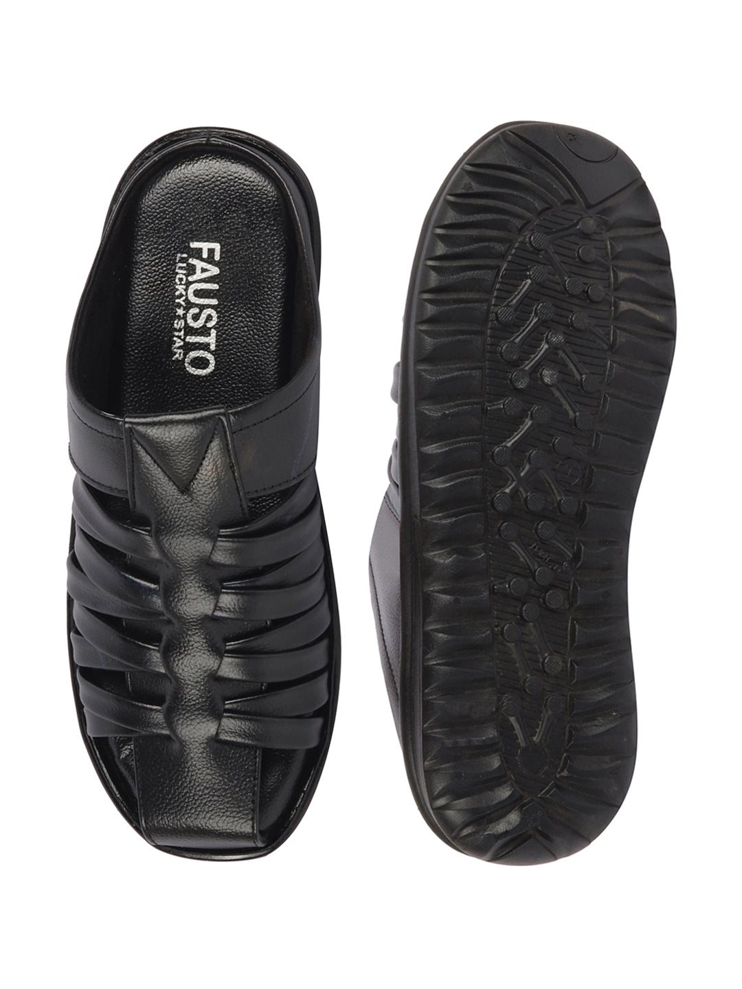 Shop Men Black Genuine Leather Criss Cross Strap Back Open Slip On Dress Sandals Online.